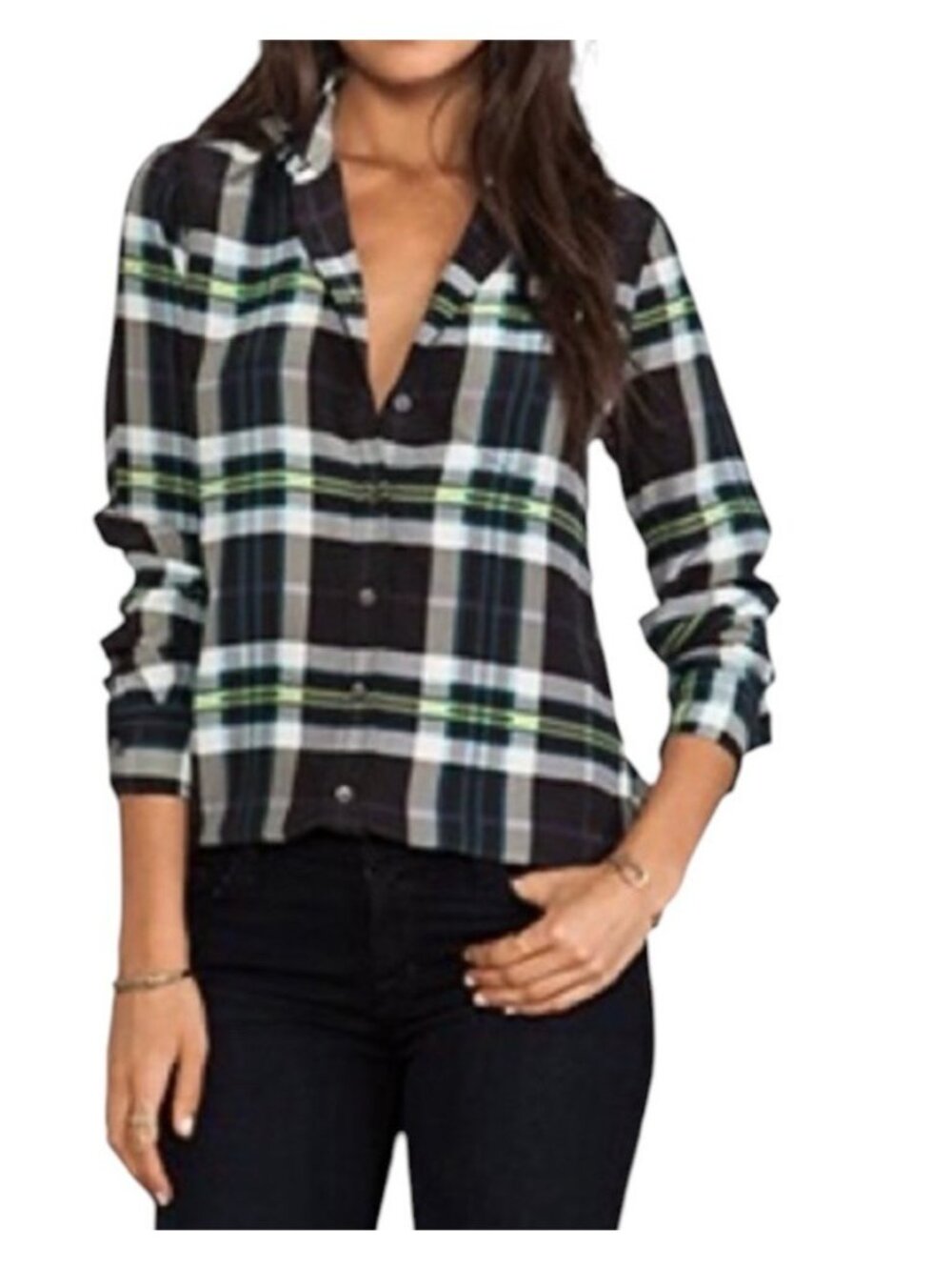 Equipment Femme Brett Plaid Silk Button Down Preppy Career Blouse Size Small